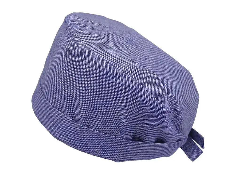 Lesleys OP-Haube für lange Haare Melange Blau - Stoff OP-Haube aus 100% Baumwolle