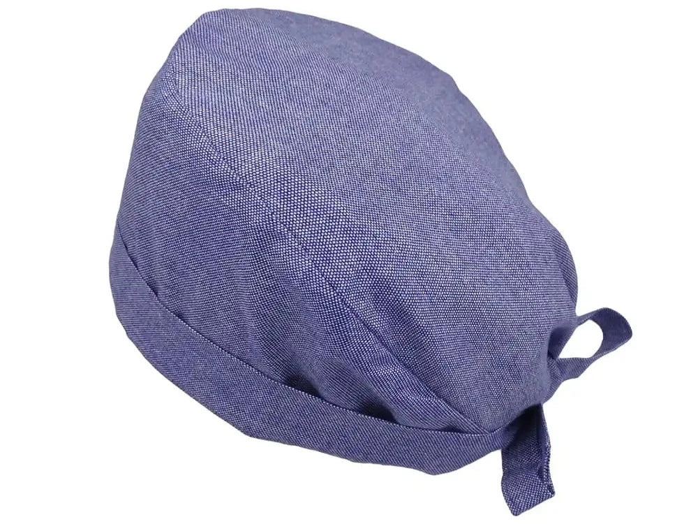 Lesleys OP-Haube für lange Haare Melange Blau - Stoff OP-Haube aus 100% Baumwolle