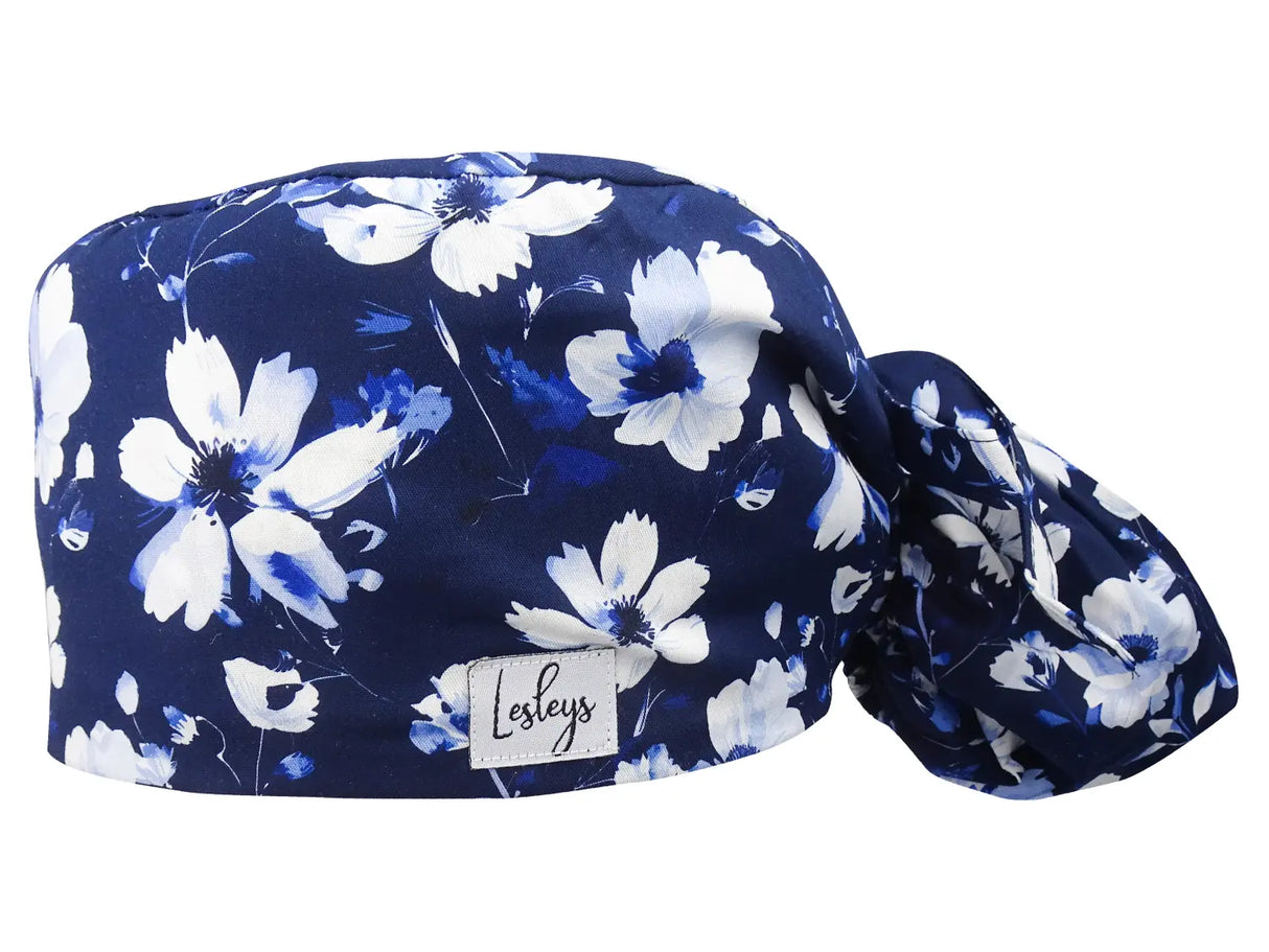 Stoff OP-Haube für lange Haare im Design - Mondblume