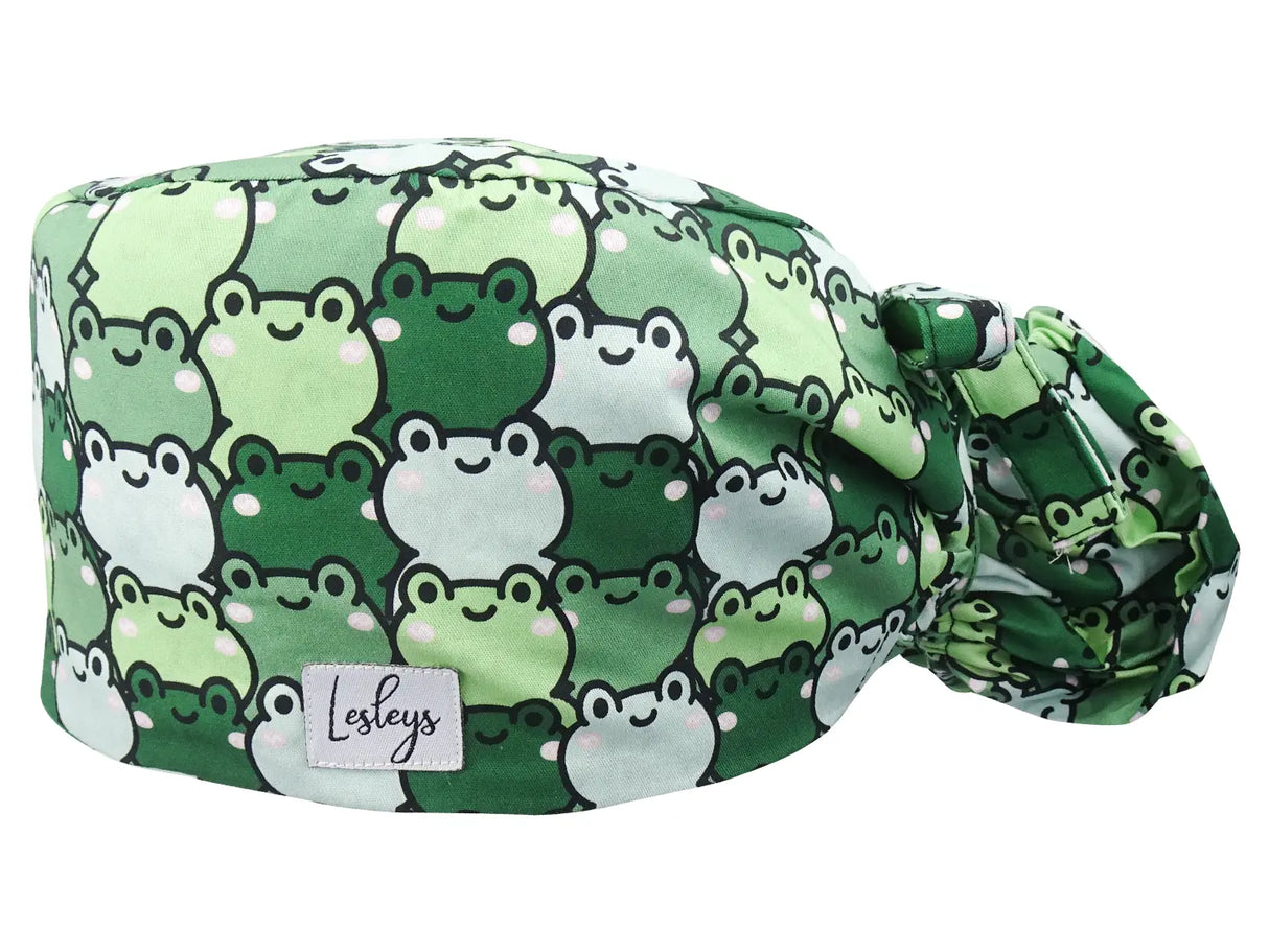Stoff OP-Haube für lange Haare im Design - Frösche
