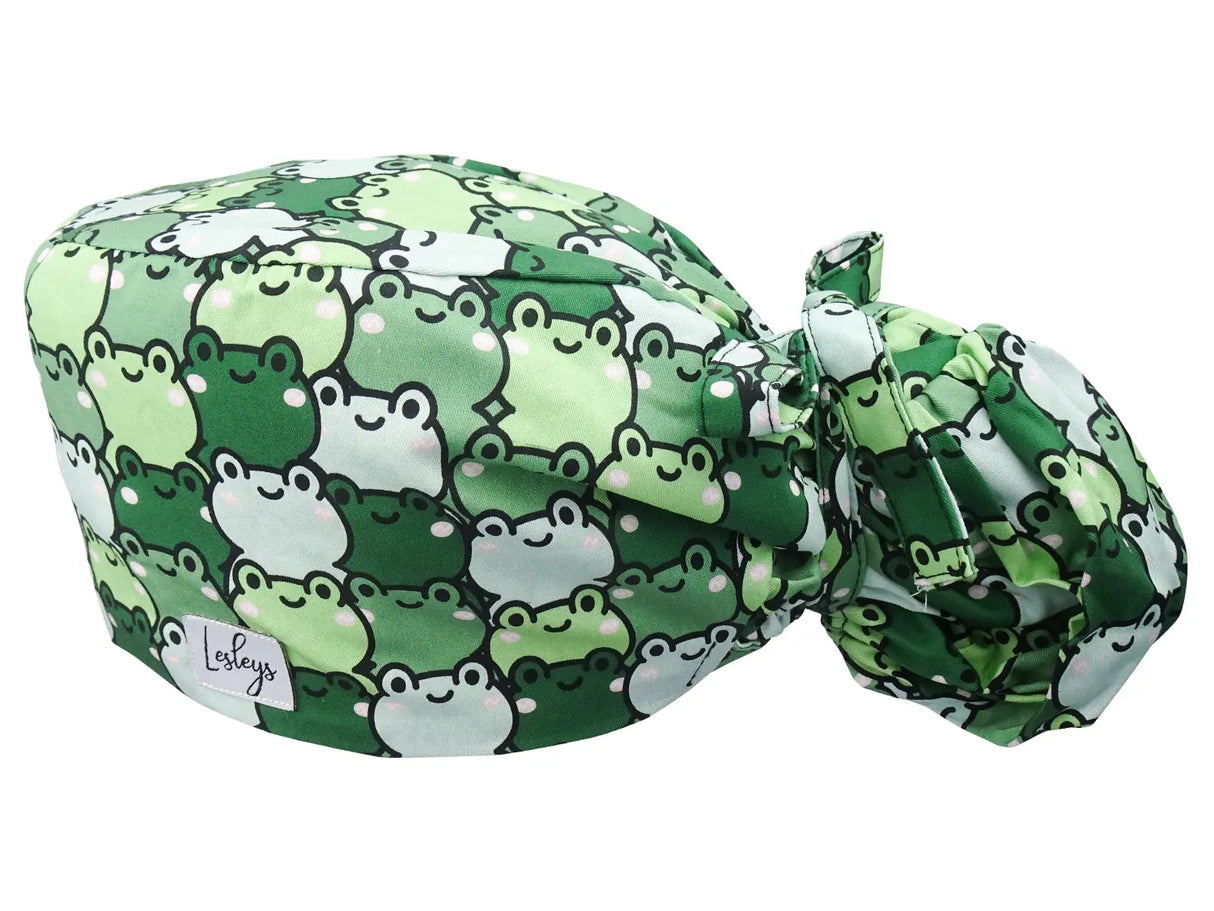 Stoff OP-Haube für lange Haare im Design - Frösche