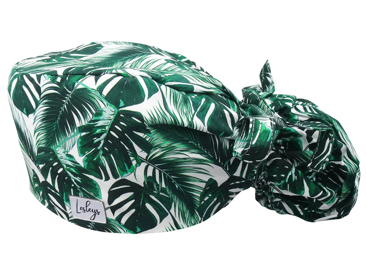 Stoff OP-Haube für lange Haare im Design - Dichte Palmblätter