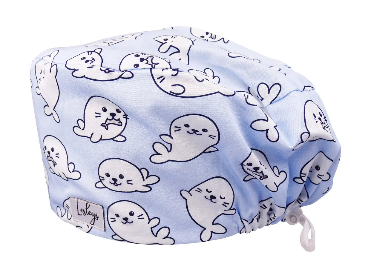 Kleine Seehunde - Stoff OP-Haube für langes Haar