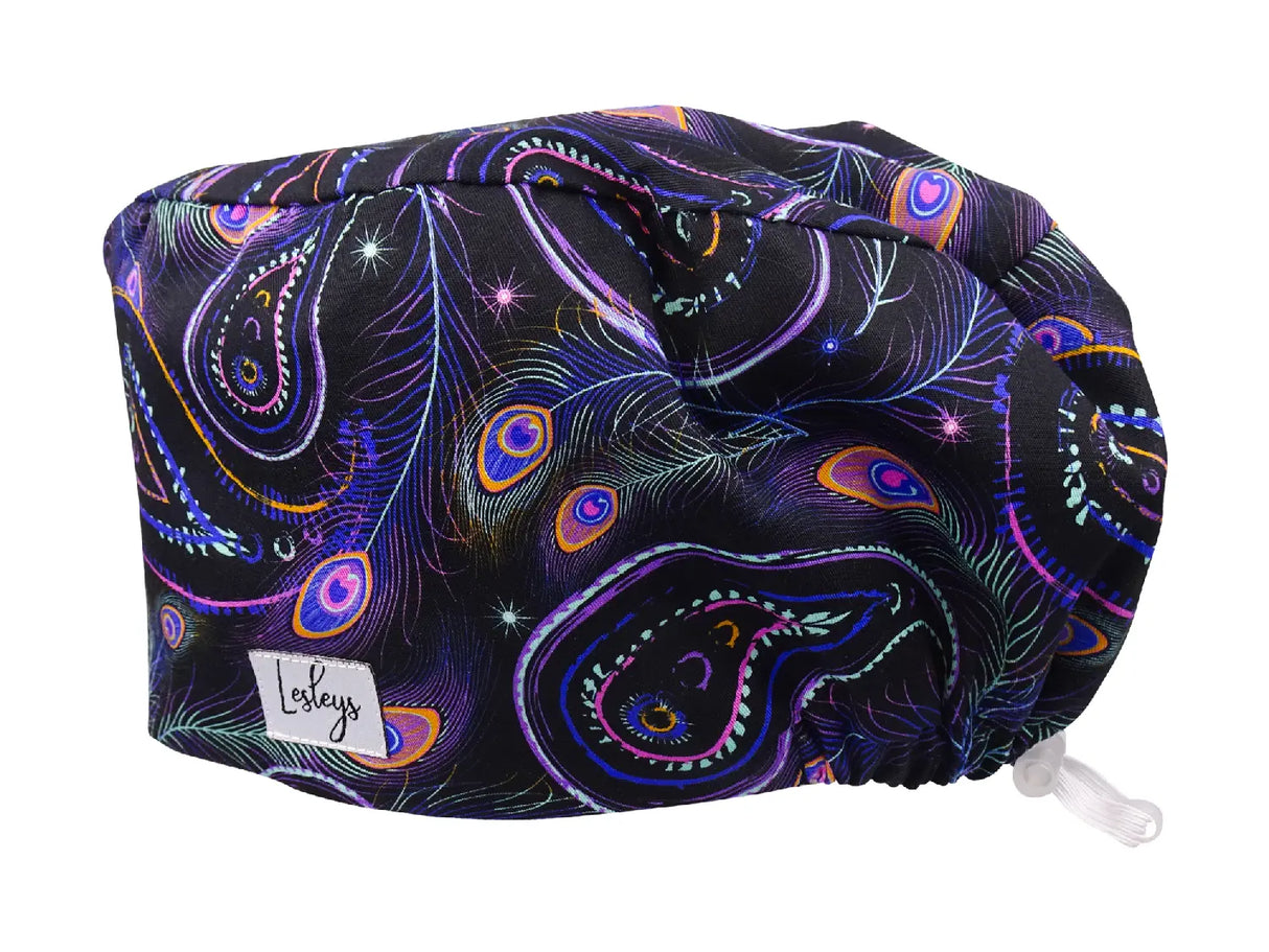 Pfauen Paisley - Stoff OP-Haube für langes Haar