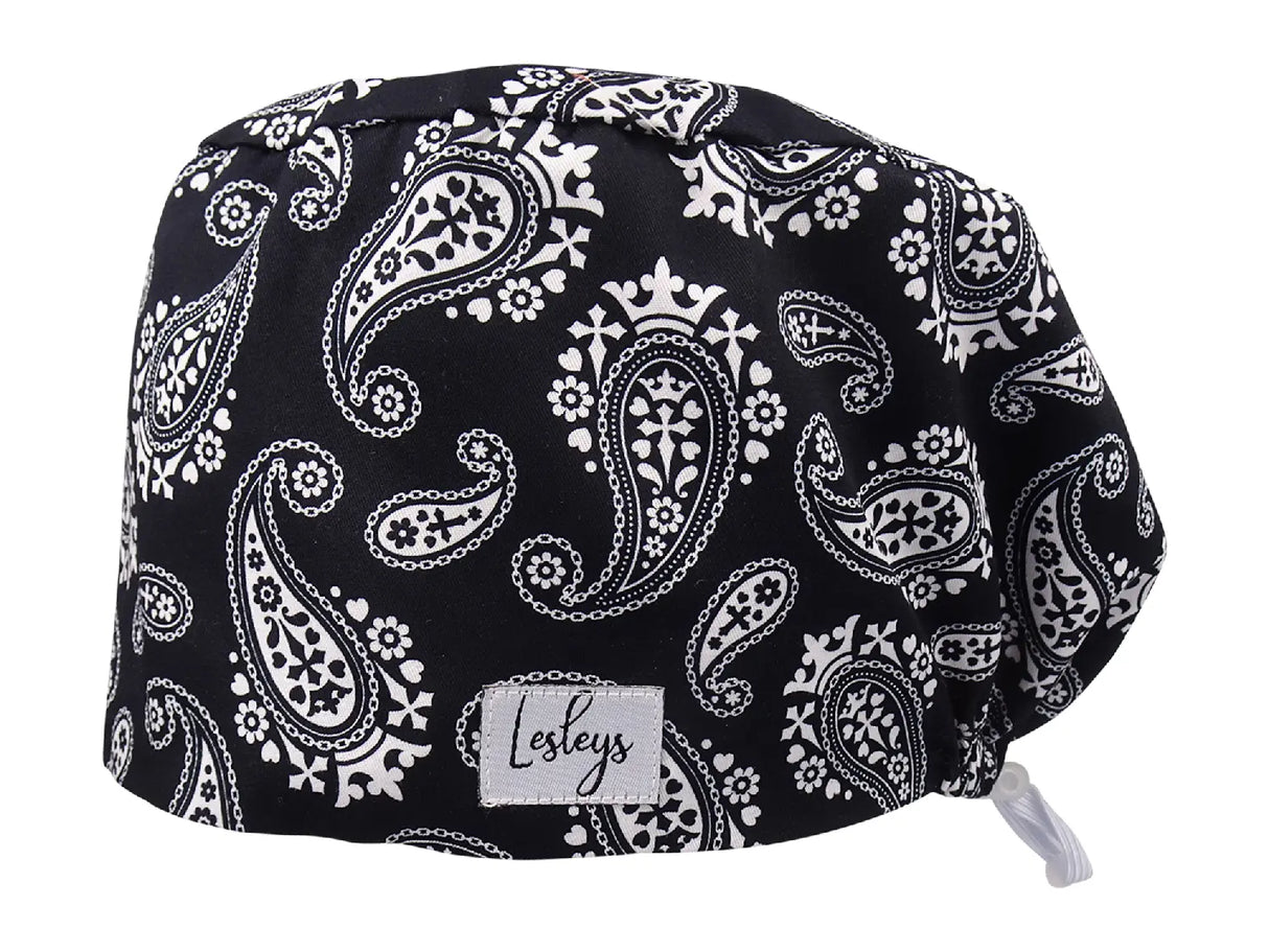 Schwarzes Paisley - Stoff OP-Haube für langes Haar