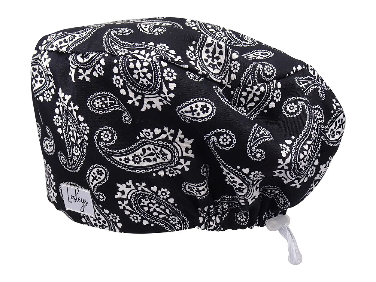 Schwarzes Paisley - Stoff OP-Haube für langes Haar