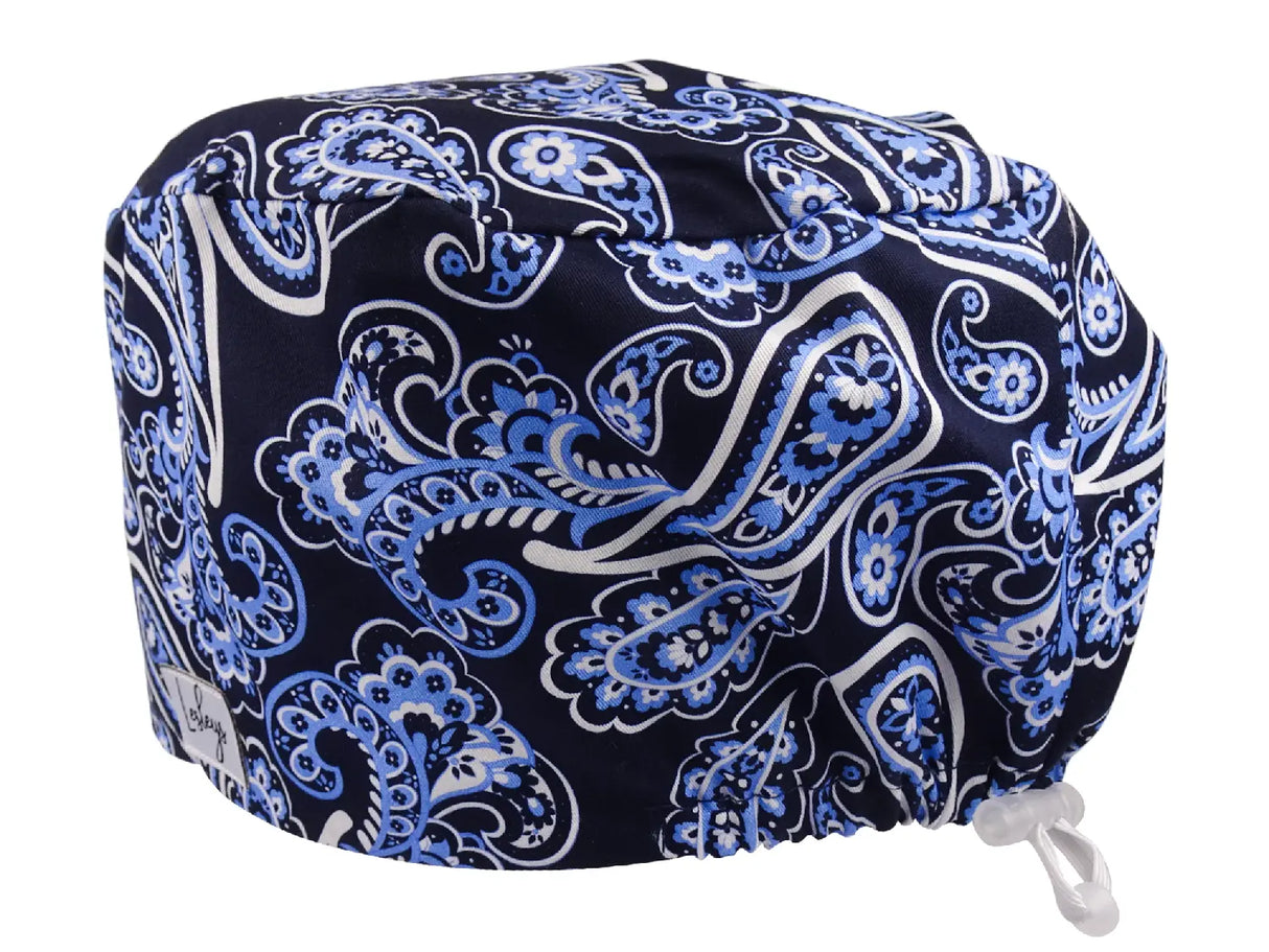 Blaues Paisley - Stoff OP-Haube für langes Haar