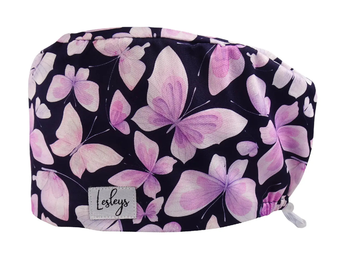 Rosa Schmetterlinge - Stoff OP-Haube für langes Haar