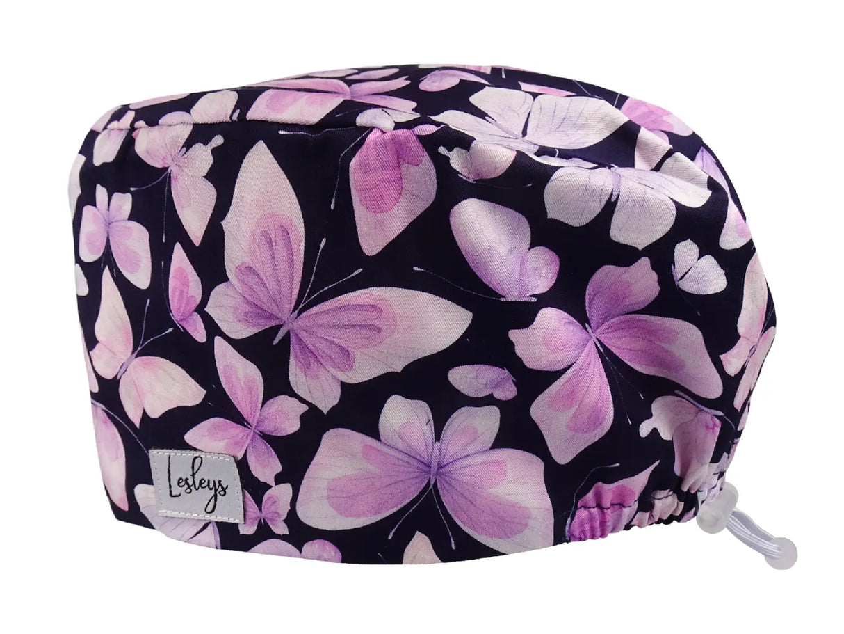 Rosa Schmetterlinge - Stoff OP-Haube für langes Haar