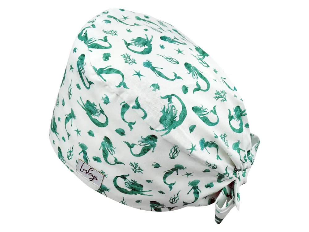 Stoff OP Haube aus Baumwolle Meerjungfrauen. Bunte OP Mütze für Damen und Herren