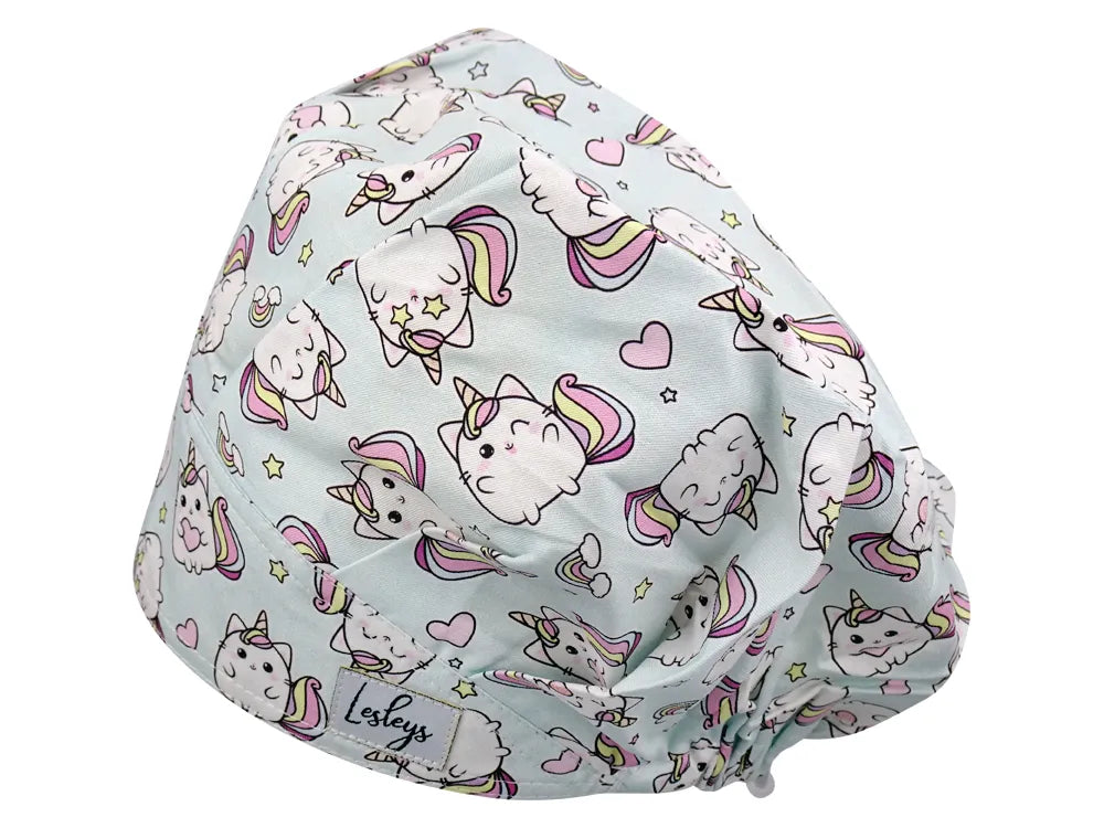 Stoff OP Haube aus Baumwolle Kittycorn. Bunte OP Mütze für Damen und Herren