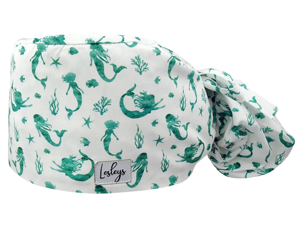 Stoff OP Haube aus Baumwolle Meerjungfrauen. Bunte OP Mütze für Damen und Herren