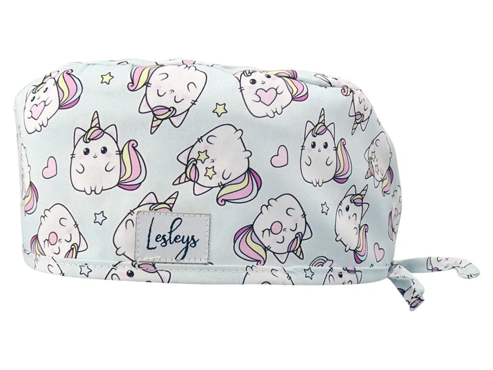 Stoff OP Haube aus Baumwolle Kittycorn. Bunte OP Mütze für Damen und Herren