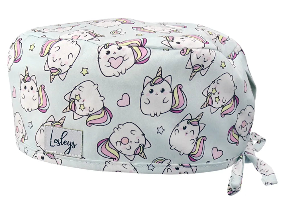 Stoff OP Haube aus Baumwolle Kittycorn. Bunte OP Mütze für Damen und Herren