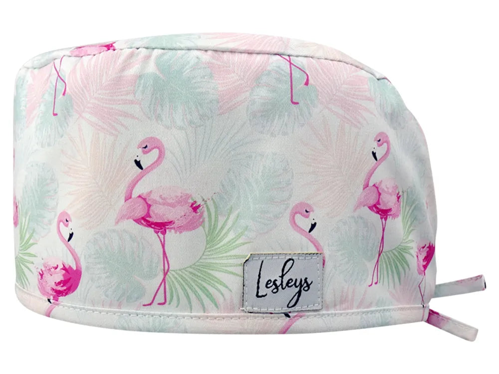 Stoff OP Haube aus Baumwolle Flamingo Sommer. Bunte OP Mütze für Damen und Herren