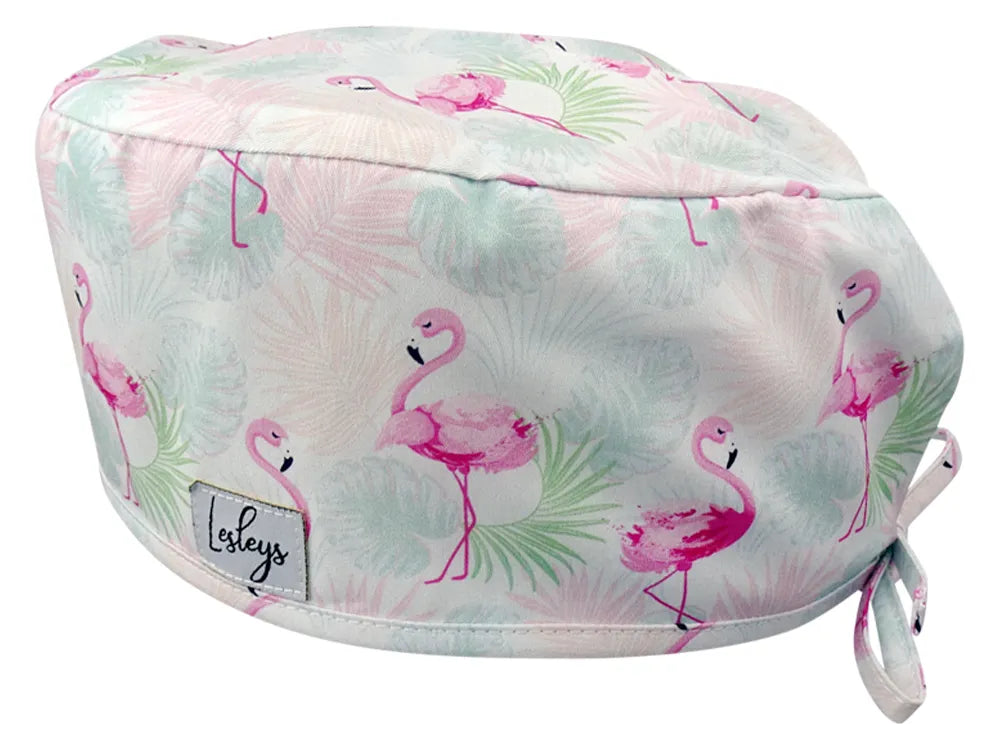 Stoff OP Haube aus Baumwolle Flamingo Sommer. Bunte OP Mütze für Damen und Herren