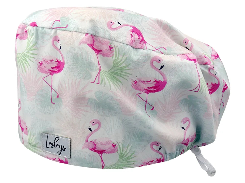 Stoff OP Haube aus Baumwolle Flamingo Sommer. Bunte OP Mütze für Damen und Herren