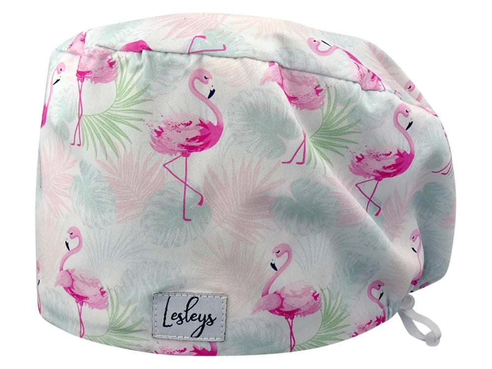 Stoff OP Haube aus Baumwolle Flamingo Sommer. Bunte OP Mütze für Damen und Herren