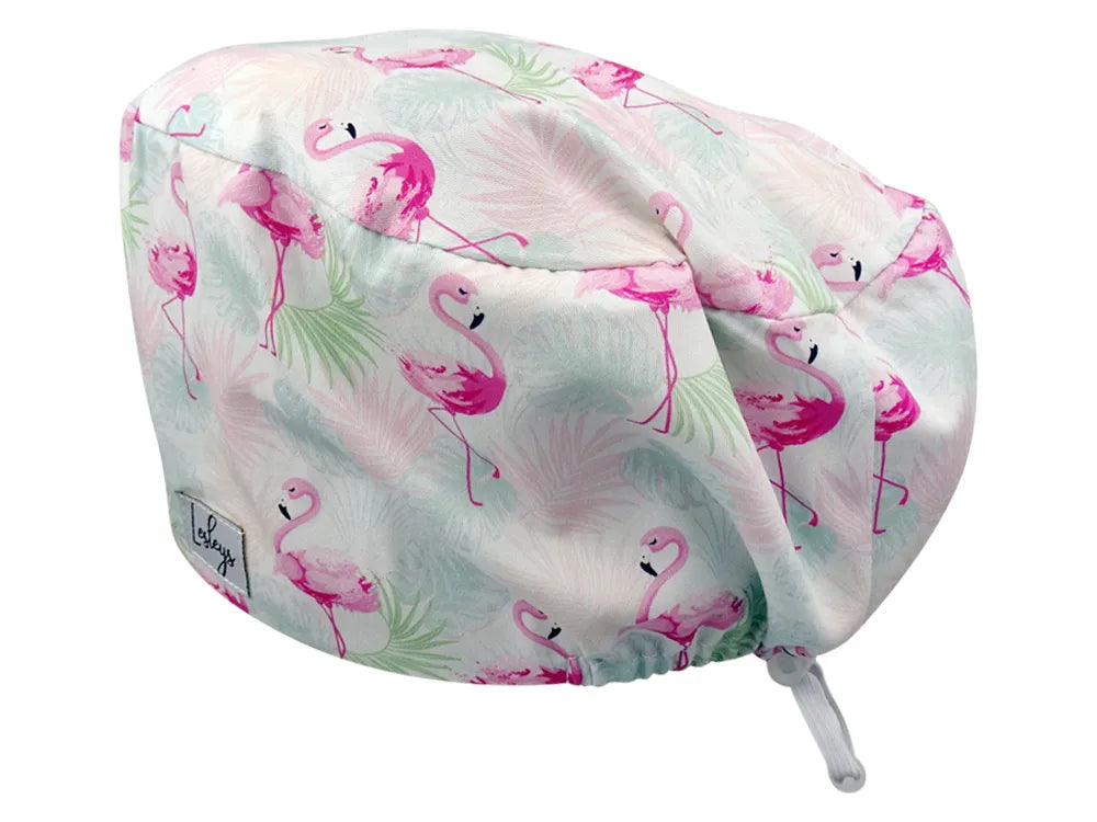 Stoff OP Haube aus Baumwolle Flamingo Sommer. Bunte OP Mütze für Damen und Herren