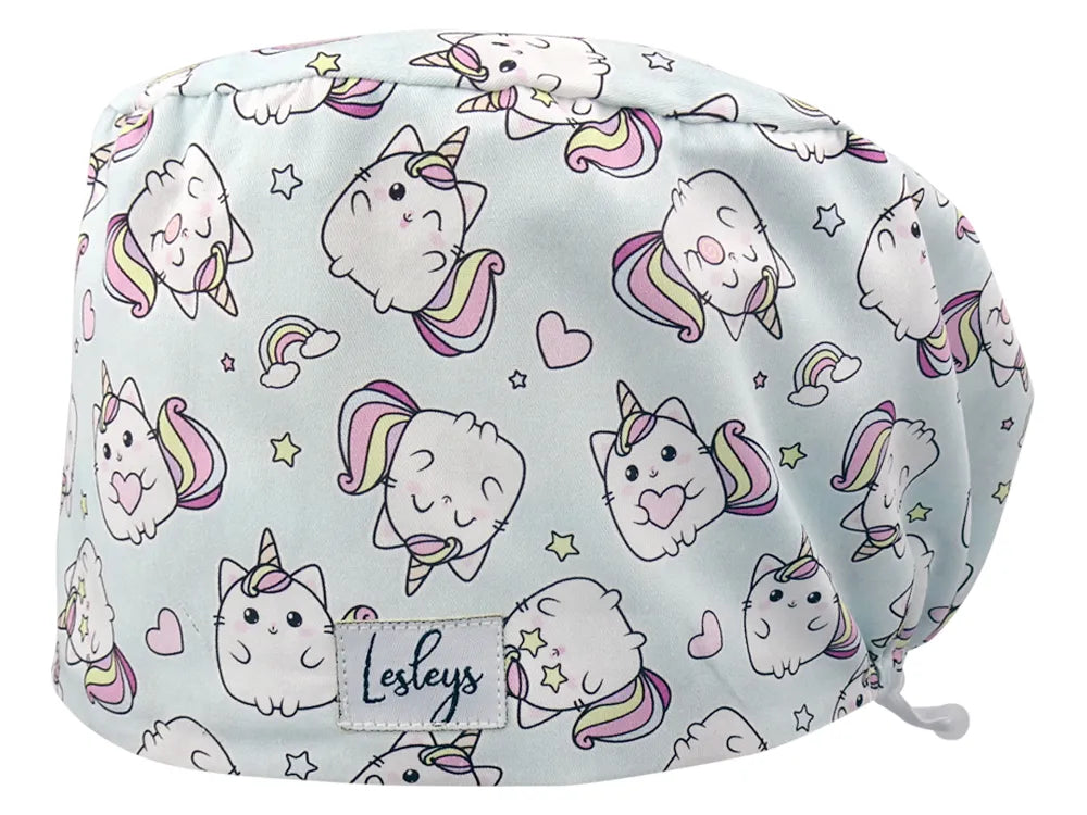 Stoff OP Haube aus Baumwolle Kittycorn. Bunte OP Mütze für Damen und Herren