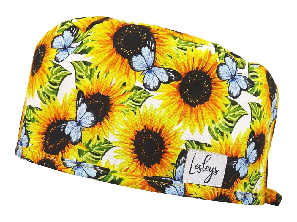 Slim OP-Haube Sonnenblumen - Stoffhaube für kurzes Haar