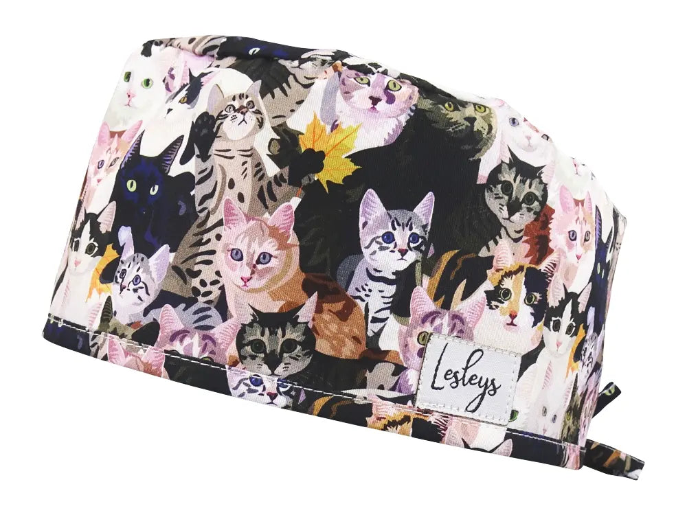 Slim OP-Haube Aquarell Katzen - Stoffhaube für kurzes Haar