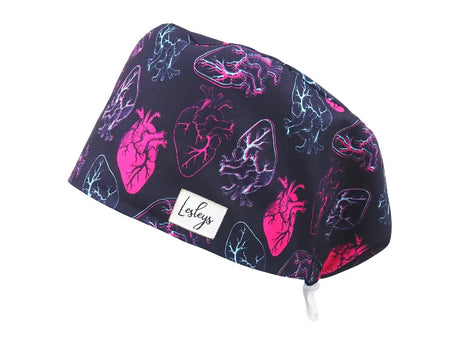 Komfort OP Haube Neon Herzen - OP-Haube aus Stoff für lange Haare