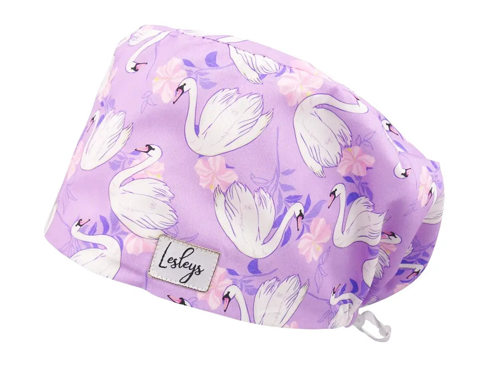 Komfort OP Haube Schwäne - OP-Haube aus Stoff für lange Haare