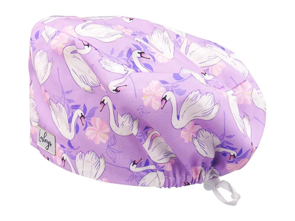 Komfort OP Haube Schwäne - OP-Haube aus Stoff für lange Haare