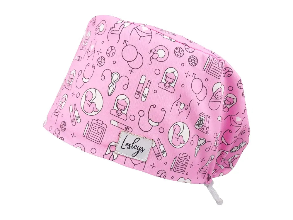 Komfort OP Haube Geburtshilfe Rosa - OP-Haube aus Stoff für lange Haare