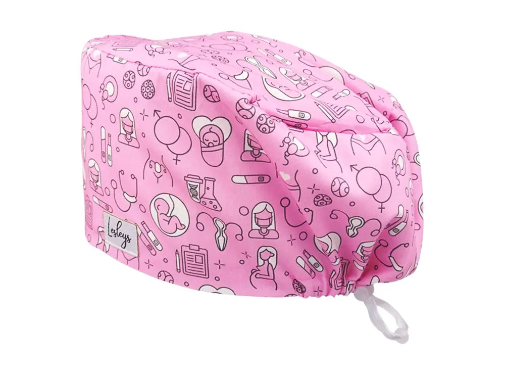 Komfort OP Haube Geburtshilfe Rosa - OP-Haube aus Stoff für lange Haare
