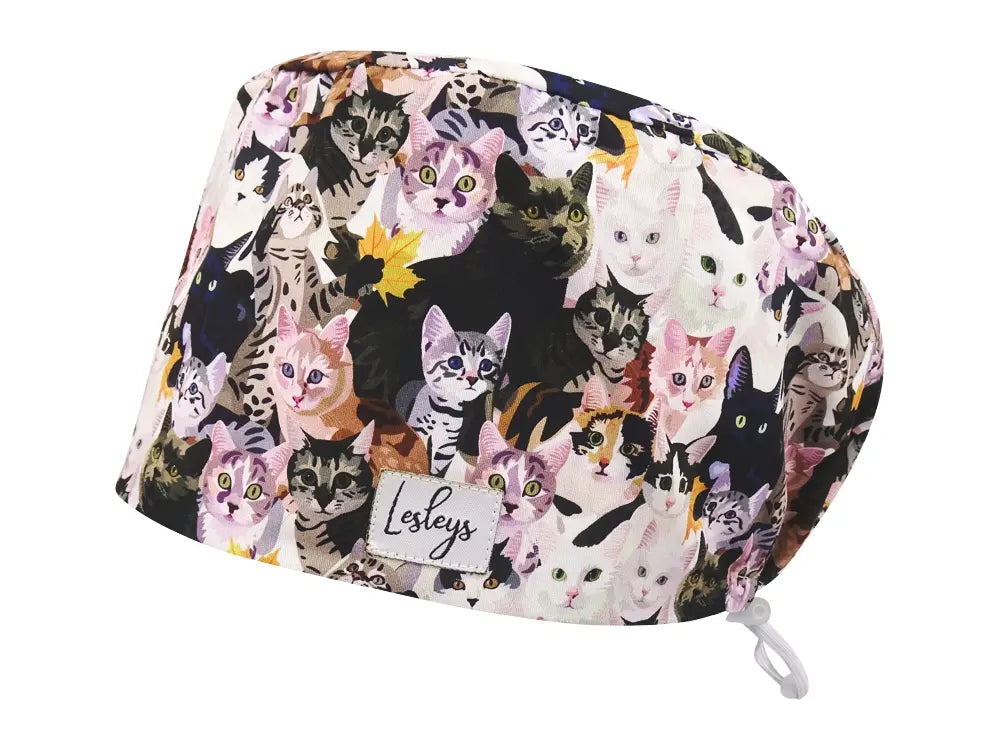 Komfort OP Haube Aquarell Katzen - OP-Haube aus Stoff für lange Haare