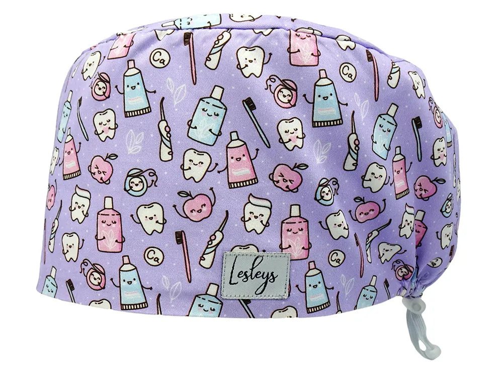 Komfort Stoff OP-Haube Happy Teeth für lange Haare aus Baumwolle - Lesleys
