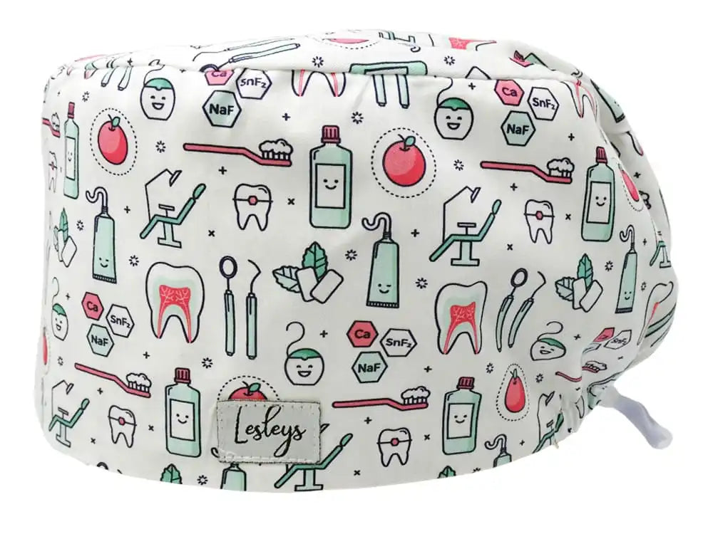 Komfort Stoff OP-Haube Zahn Welt für lange Haare aus Baumwolle - Lesleys