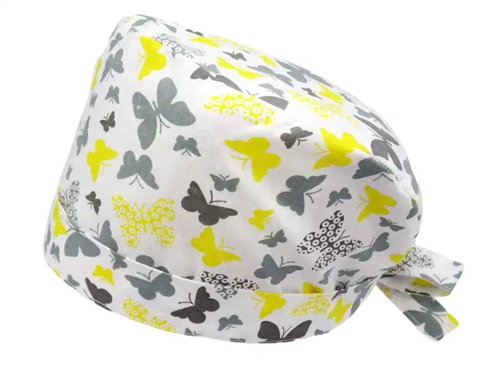 Lesleys OP-Haube für lange Haare Zitronenfalter - Stoff OP-Haube aus 100% Baumwolle