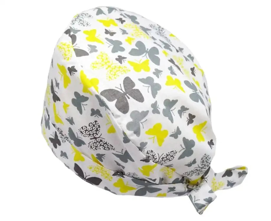 Lesleys OP-Haube für lange Haare Zitronenfalter - Stoff OP-Haube aus 100% Baumwolle
