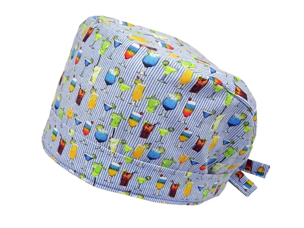 Lesleys OP-Haube für lange Haare Cocktailbar - Stoff OP-Haube aus 100% Baumwolle