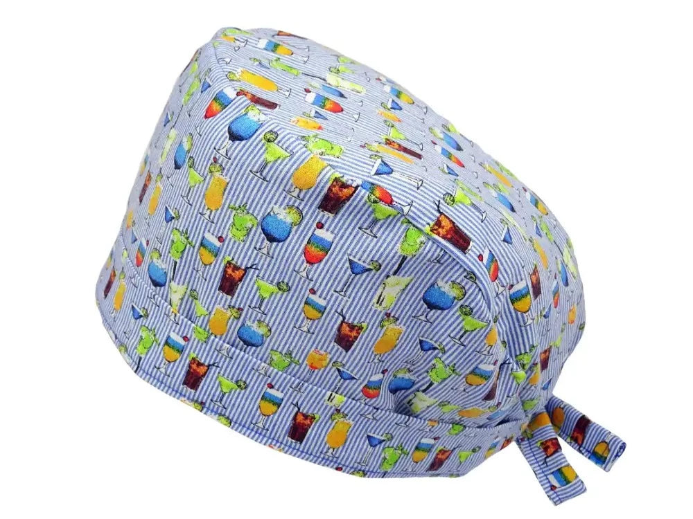 Lesleys OP-Haube für lange Haare Cocktailbar - Stoff OP-Haube aus 100% Baumwolle