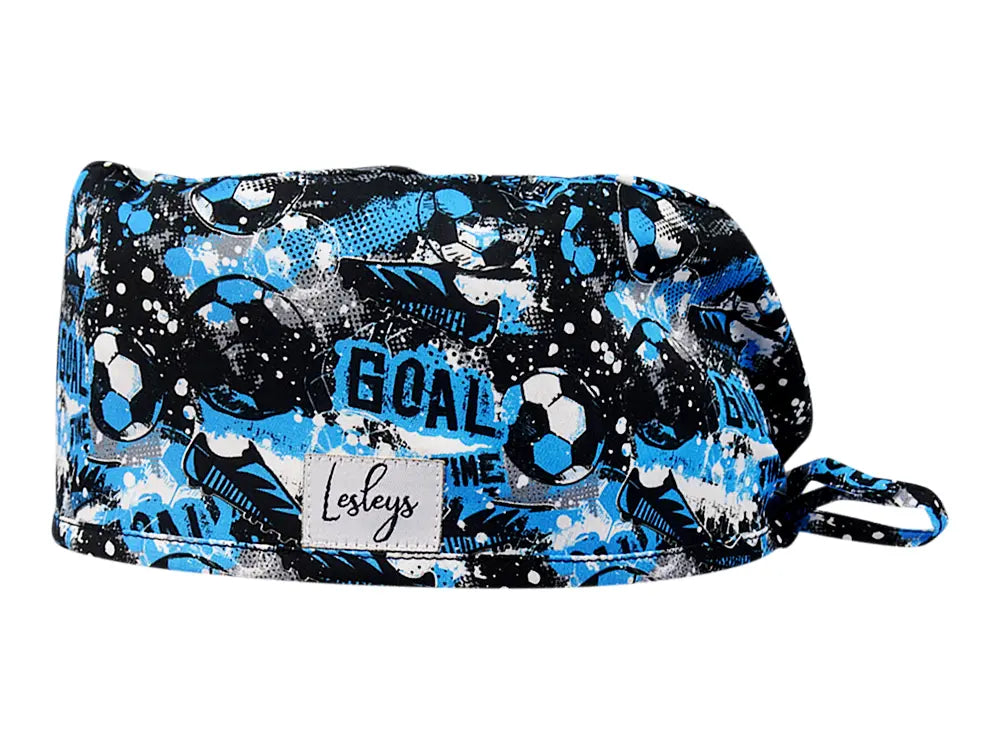 Stoff OP Haube aus Baumwolle Golden Goal. Bunte OP Mütze für Damen und Herren