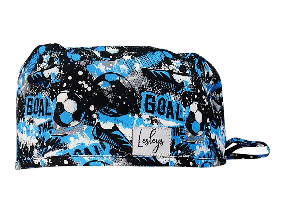 Stoff OP Haube aus Baumwolle Golden Goal. Bunte OP Mütze für Damen und Herren