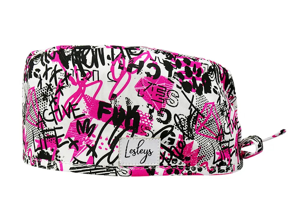Stoff OP Haube aus Baumwolle Pink Glamour. Bunte OP Mütze für Damen und Herren