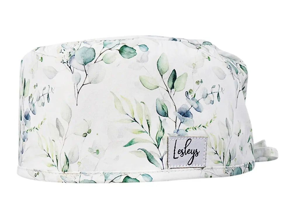 Stoff OP Haube aus Baumwolle Eukalyptus. Bunte OP Mütze für Damen und Herren