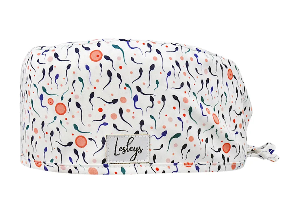 Stoff OP Haube aus Baumwolle Samenzellen. Bunte OP Mütze für Damen und Herren