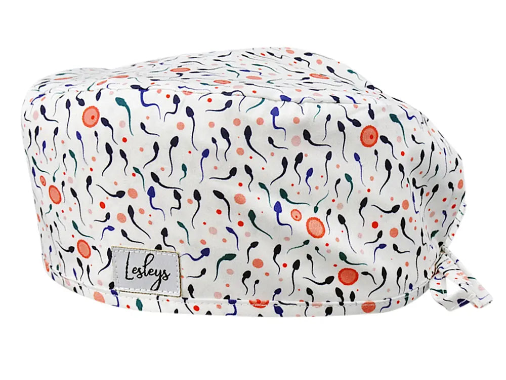 Stoff OP Haube aus Baumwolle Samenzellen. Bunte OP Mütze für Damen und Herren