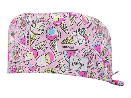 Stoff OP Haube aus Baumwolle Einhorn Eiskugel. Bunte OP Mütze für Damen und Herren