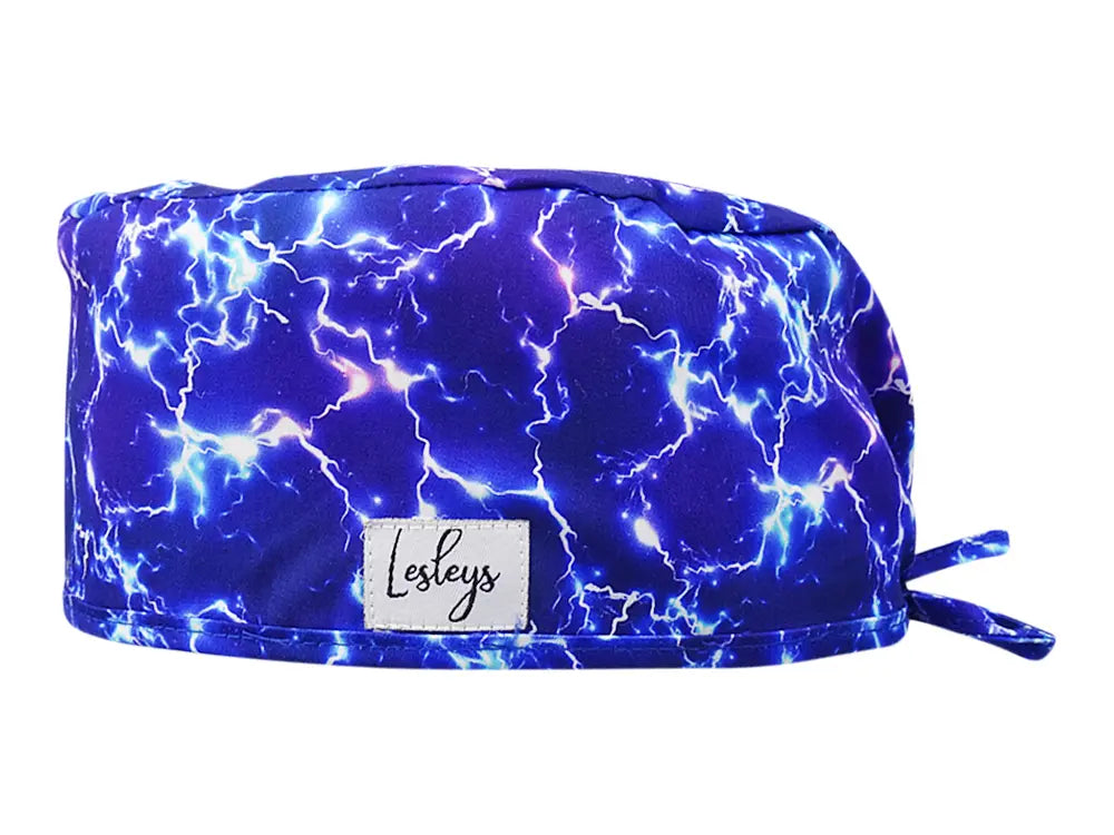 Stoff OP Haube aus Baumwolle Blitze. Bunte OP Mütze für Damen und Herren