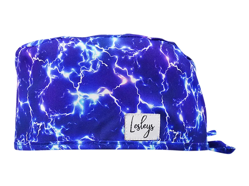 Stoff OP Haube aus Baumwolle Blitze. Bunte OP Mütze für Damen und Herren