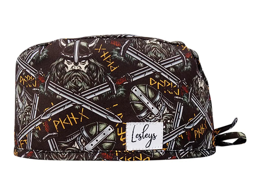 Stoff OP Haube aus Baumwolle Vikings. Bunte OP Mütze für Damen und Herren