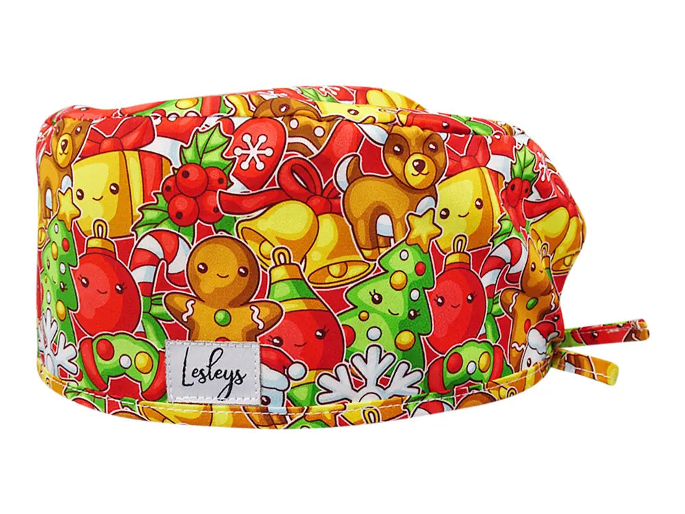 Stoff OP Haube aus Baumwolle Weihnachtsbaeckerei. Bunte OP Mütze für Damen und Herren