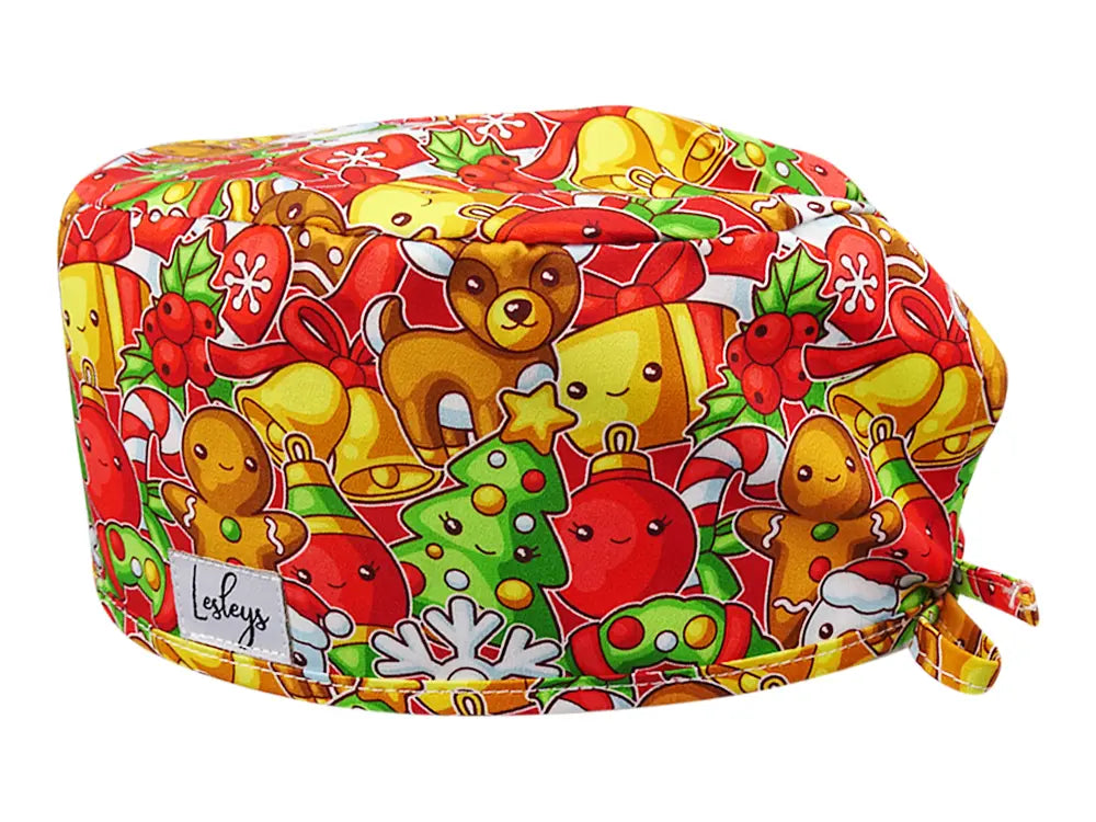 Stoff OP Haube aus Baumwolle Weihnachtsbaeckerei. Bunte OP Mütze für Damen und Herren